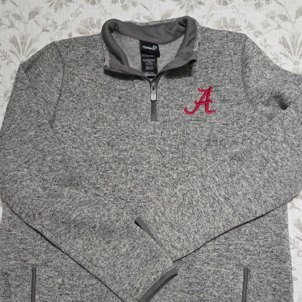 Cozy Gray Quarter-Zip Sweatshirt with Red Embroidery